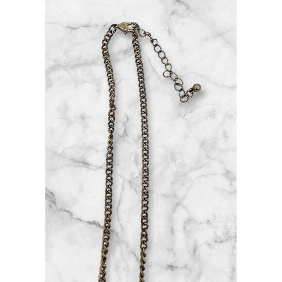 VTG Gold Tone Owl, leaf & Rose Charms Necklace & Chain Rhinestone Eyes 12" W/box - Picture 6 of 10